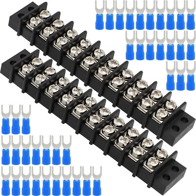 Terminal Block,2 Pack 10 Circuits 20-30A 200V-450V Dual Row Screw Terminals Stri
