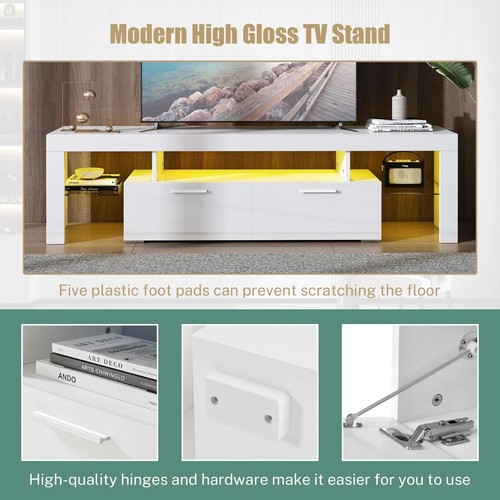 Sleek LED White Console Table Stand For TVs Up To 70" Entertainment Unit Drawers - Picture 18 of 24