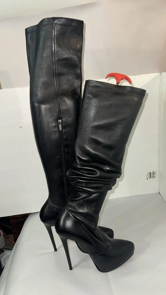 38/US7.❤️LE SILLA MADE ITALY LEATHER STRETCH OVER KNEE HIGH HEELS PLATFORM BOOTS - Image 2 of 4