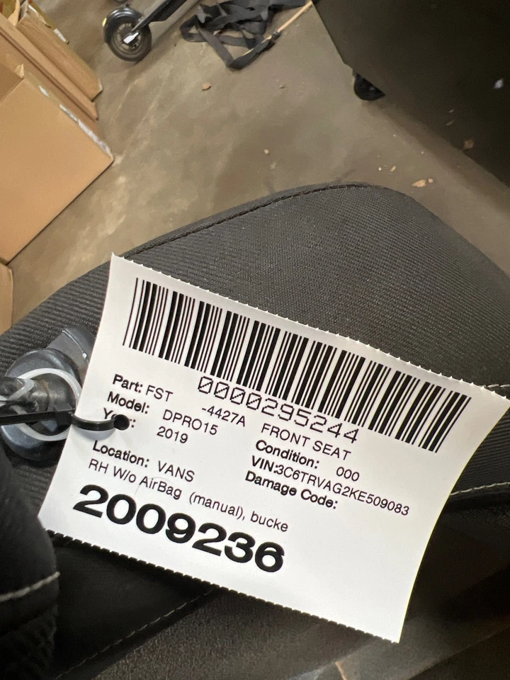 Подходит для 14-24 DODGE PROMASTER 1500 переднее правостороннее пассажирское ручное сиденье без ткани для сумки изготовитель оборудования - Изображение 4 из 4