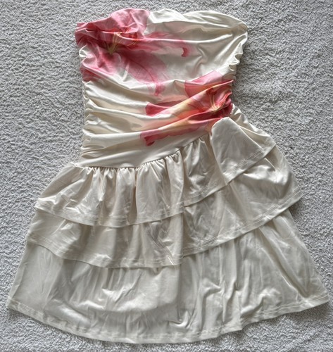 Girls Pale Yellow Pink Floral Strapless Ruffle Dress Size 11Y BNWOT
