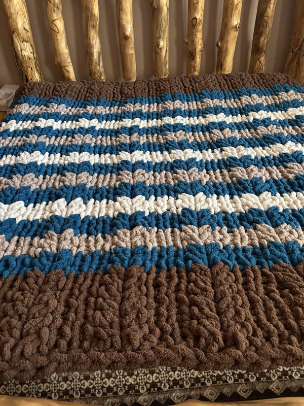 Chunky Knit Textured Striped Bed Throw Blanket, Rustic Multicolor Large