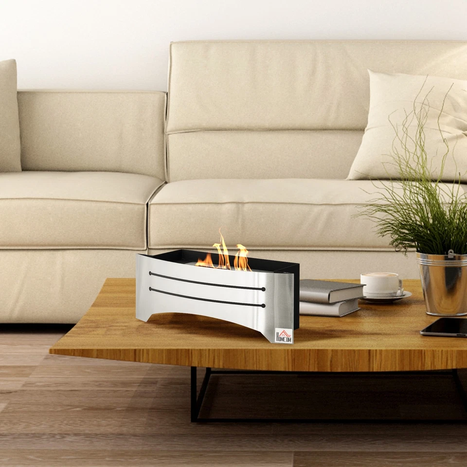 HOMCOM Camino Bioetanolo in Acciaio Inox 3h Combustione Serbatoio 1.5L Argento - Immagine 3 di 4