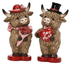 2Pcs Valentines Highland Cow Decor, Cute Romantic Brown Calf Resin Medium