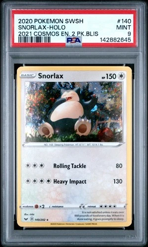 2020 POKEMON SWORD & SHIELD COSMOS 2 PACK BLISTER #140 SNORLAX-HOLO PSA 9