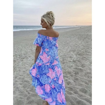 Lilly Pulitzer Dezi Off The Shoulder Maxi Dress in Sway With Me Small