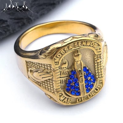 Crystal Our Lady of Aparecida Brazil Nossa Senhora Ring Men Stainless Steel Virg