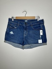 Old Navy Women's Denim Boyfriend Shorts Distressed Size 8 Blue NWT NEW