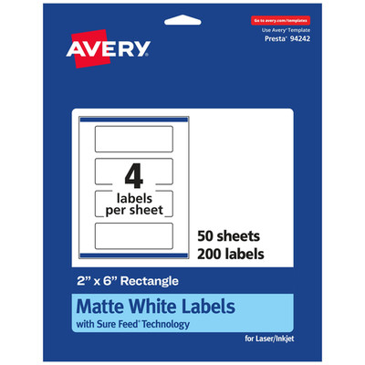 Avery Matte White Rectangle Labels Sure Feed Technology 2 X 6 200 Matte White