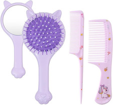 3Pcs Girls Hair Brush and Comb Set Hair Detangling Brush with Mirror | Wide Toot