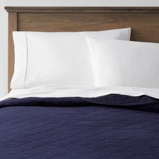King Diamond Stitch Cotton Linen Quilt Navy - Threshold: OEKO-TEX