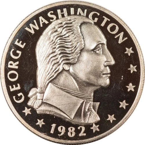 1982 HJB GEORGE WASHINGTON 250th BIRTHDAY 1 OZ .999 SILVER ROUND - GEM BU!