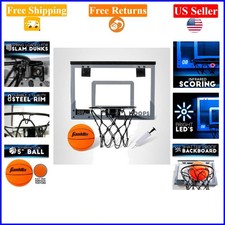 Indoor LED Over The Door Mini Basketball Hoop Set with 5 Balls, Pump, Blue