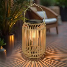 Solar Rattan Lantern Outdoor Waterproof Hanging Garden Patio Boho Light