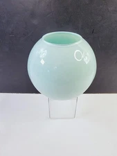 Frontgate Jade Light Celedon Glass Vase Round Fish Bowl Planter 6" X 7"