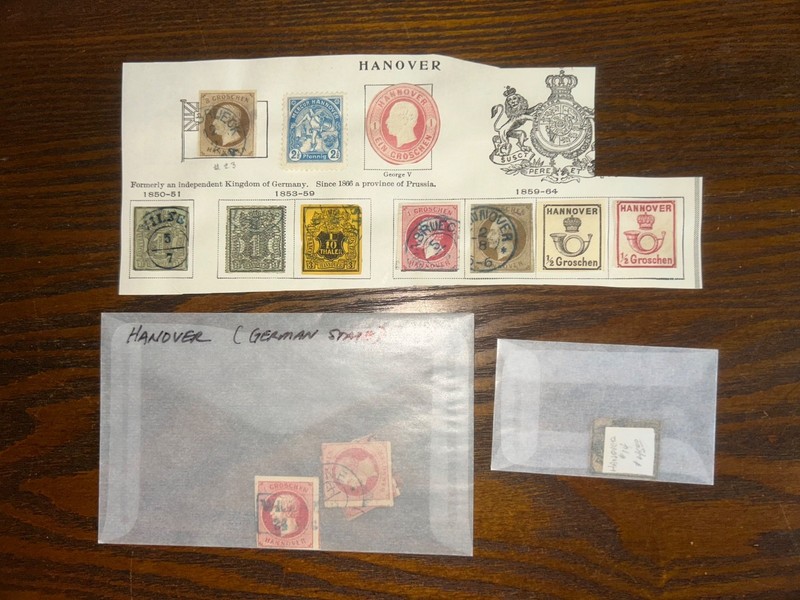 HANOVER - GERMAN STATE STAMP COLLECTION ON ALBUM PAGE - PLUS MORE
