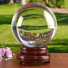 K9 Crystal Ball 150mm 6 inch Clear Crystal Ball with Wooden Stand for Lense ...
