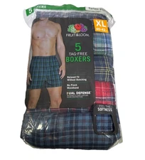 5 Pair Men's Tag Free Relax Fit Tartan Plaid Boxer XL 40-42 Fruit of the Loom