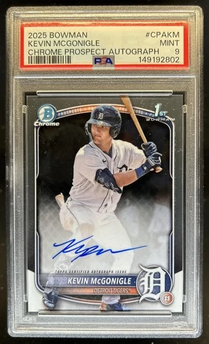2025 Bowman Kevin McGonigle Chrome Auto 1st Prospect #CPA-KM Tigers PSA 9