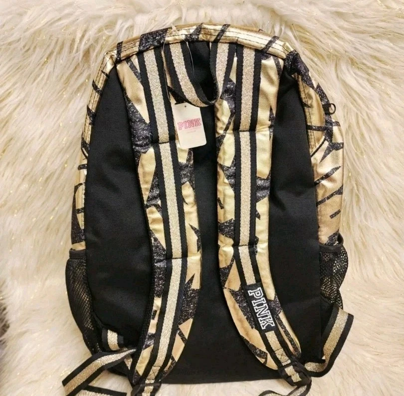 Victoria's Secret PINK Bling Campus Backpack Gold Black 17" Laptop Bag - Image 3 of 4