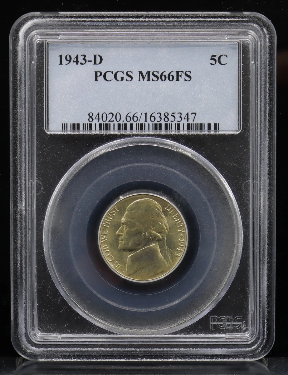 PCGS Certified MS 66 Graded 1943 Year US Jefferson Nickels (1938