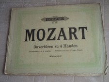 ANTICO SPARTITO PIANOFORTE EDITION PETERS NO 135 MOZART OUVERTUREN ZU 4 HANDEN