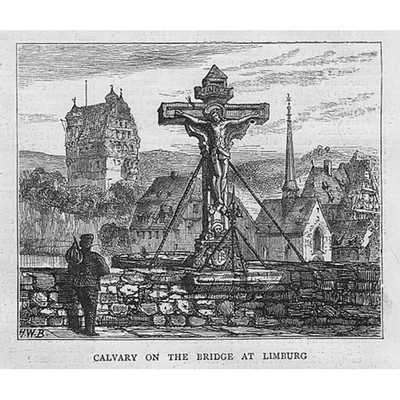 DEUTSCHLAND Kavallerie auf der Brücke bei Limburg - antiker Druck 1871