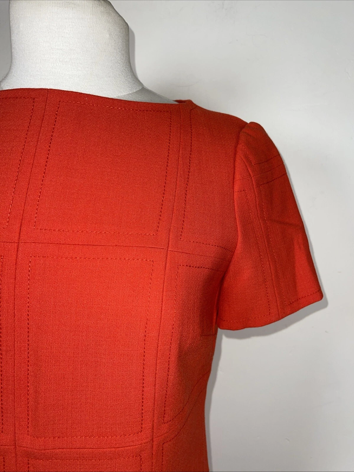 Abito Tory Burch rosso arancione poli lana elasticizzato tubino carriera patchwork cuciture 6