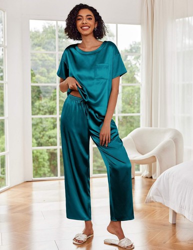 Ekouaer Womens Silk Satin Pajamas Set Two Piece Pj Sets Sleepwear Loungewear ... - Picture 6 of 6