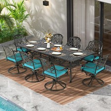 Outdoor Patio Dining Set, 8 Patio Swivel Rocking Chairs Dining Table Furniture