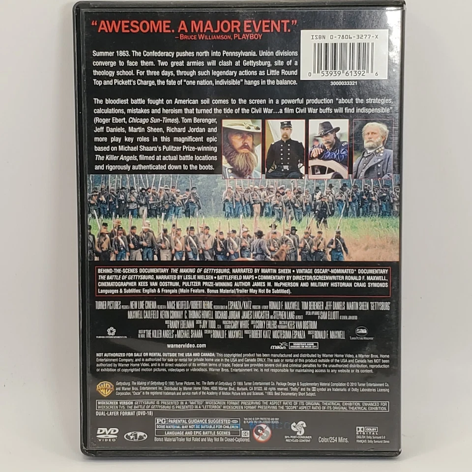 Gettysburg DVD 2011 2-Disc Tom Berenger Jeff Daniels Martin Sheen Widescreen - Image 3 of 3