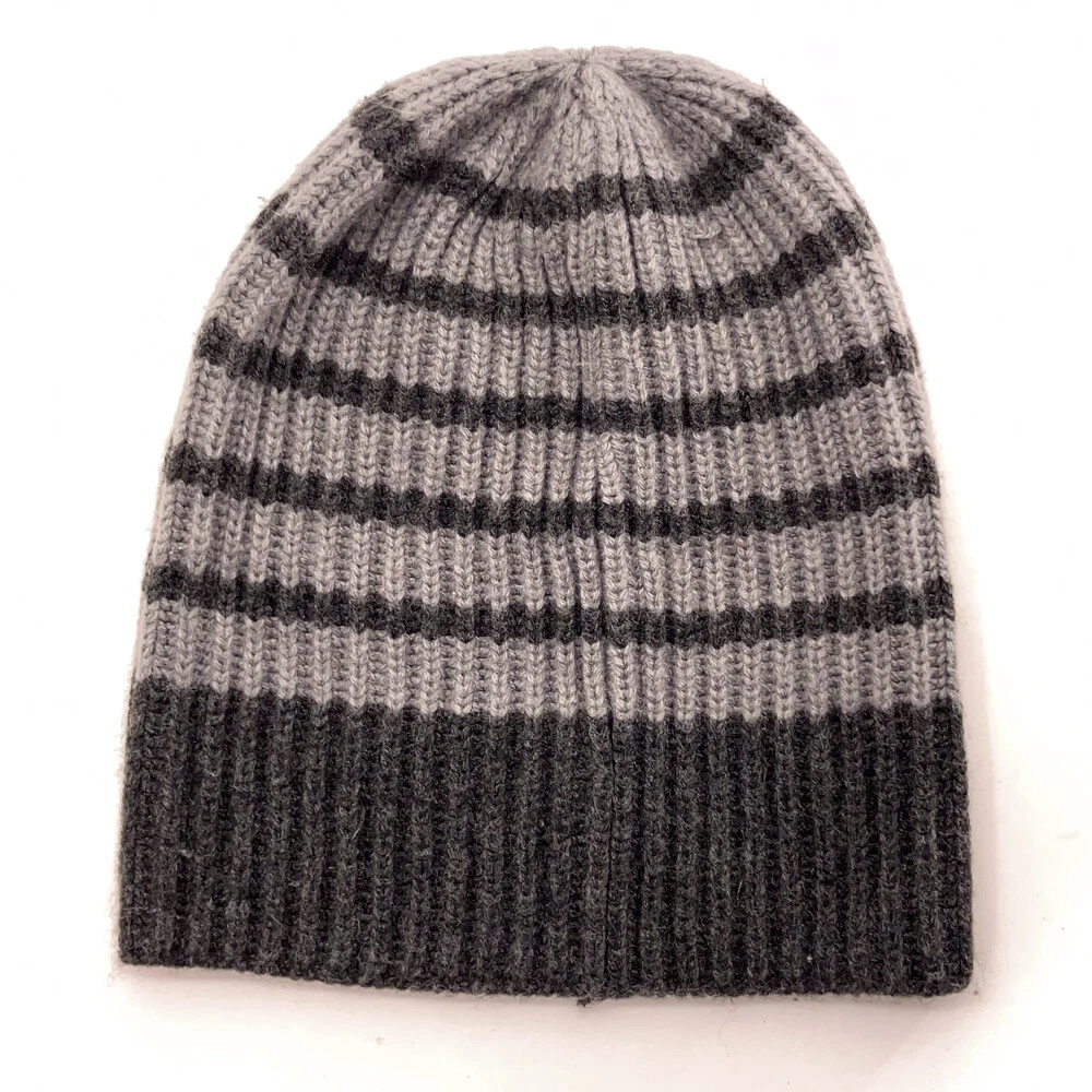 Michael Kors Light Dark Gray Stripe Rib Knit Winter Hat