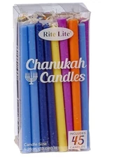 Rite Lite 45 Count Chanukah Hanukkah Judaica Assorted Multi Color Candles 5.25"