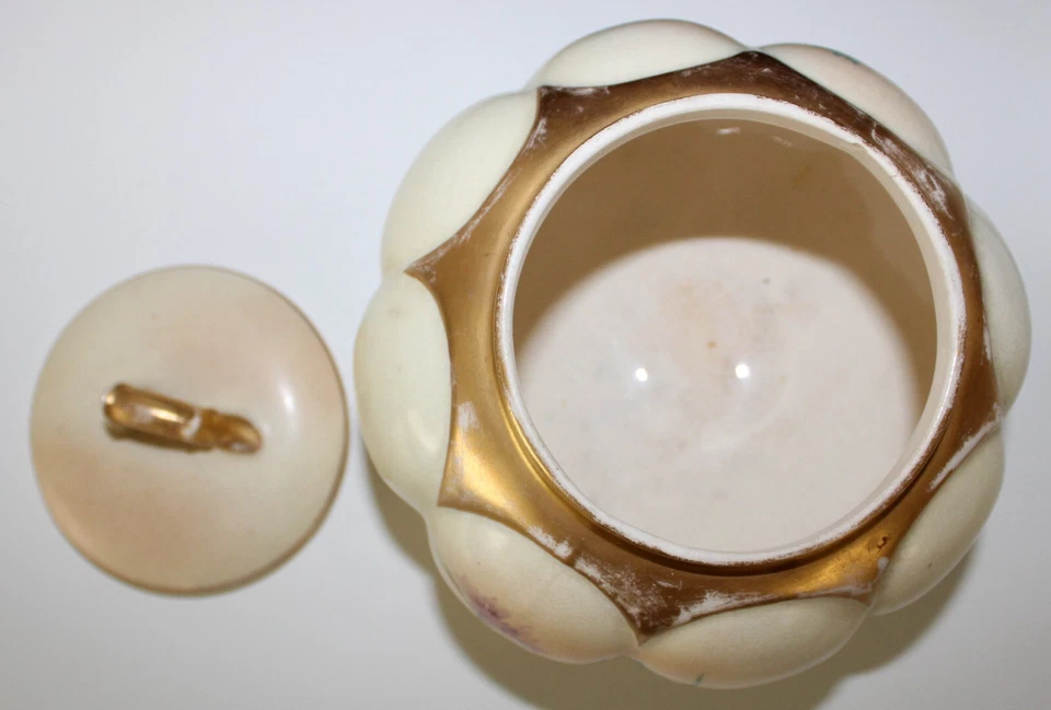 汉普郡陶器罐金镀金装饰盖基恩,新罕布什尔州古董 — 第 4/4 张图片