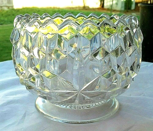 Rare Fostoria America Crystal  # 405 Cupped-in Low 3½" T X 4¼" W Round Sugar