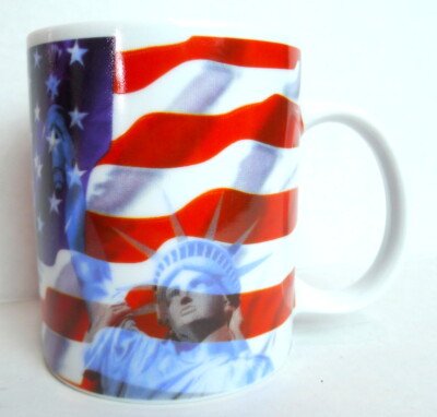 American Flag Coffee Mug Lady Liberty Red White and Blue | eBay