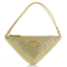 PRADA***Gold Crystal Pineapple Yellow Satin Triangle Bag***$2600 NWB