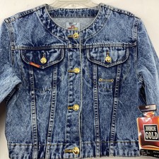 Vtg Jordache Gold Acid Wash Denim Jean Jacket Woman’s Medium Blue Denim