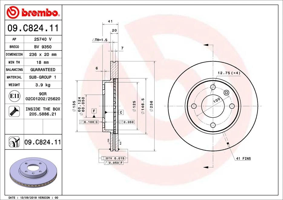 2x BRAKE DISC 09.C824.11 FOR VAUXHALL OPEL D10/B10XE 1.0L 3cyl VIVA 1.0L 3cyl - Image 2 of 4