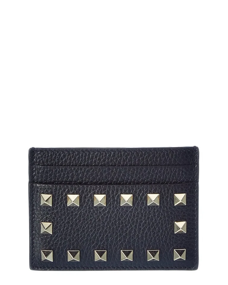 Valentino Rockstud Grainy Leather Card Holder Women's Black