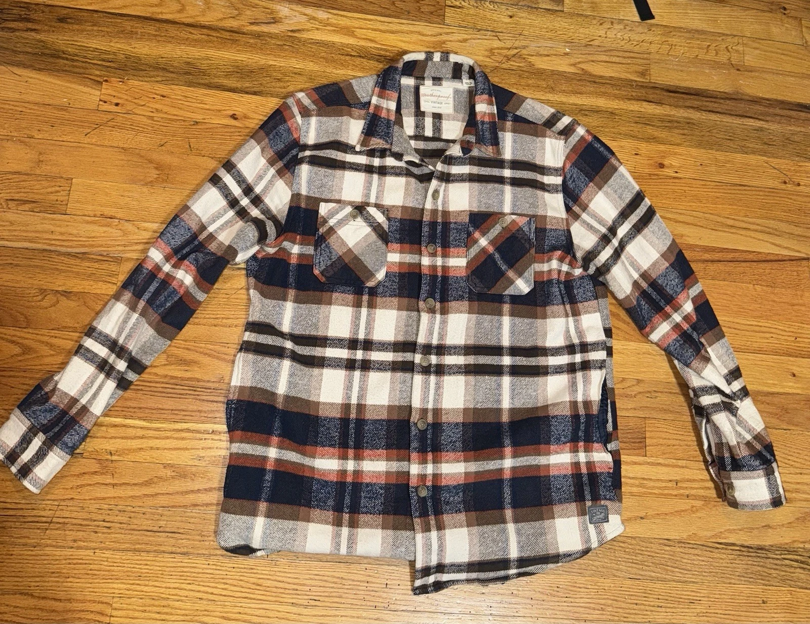 Weatherproof Vintage Men's Plaid Flannel Button-Up Shirt Long Sleeve L