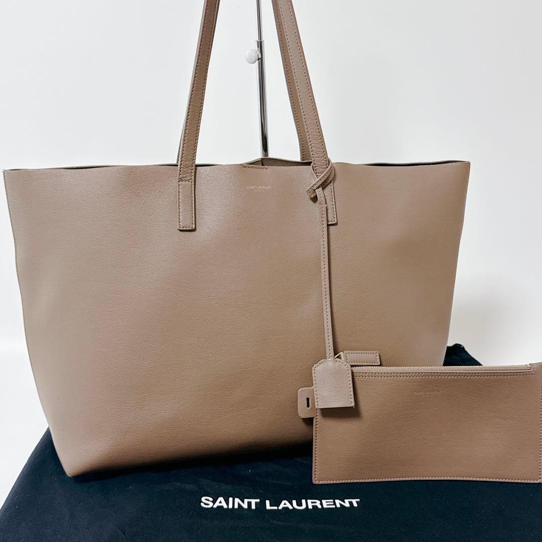 Saint Laurent Leather Shopping Tote Top Double Handles Bag Gray