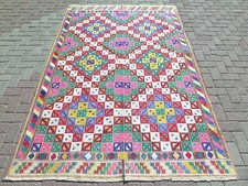 Ancien kilim turc en laine, tapis brodé, tapis 65"X101", tapis