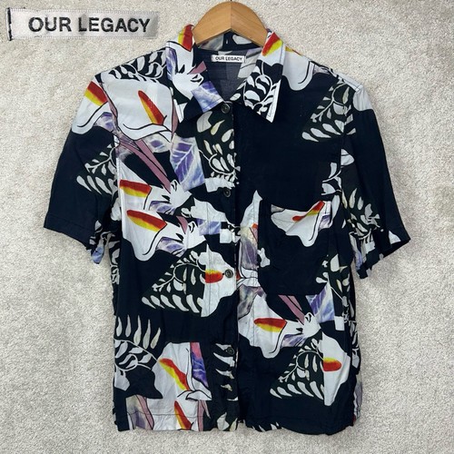 Our Legacy, OUR LEGACY Portugal Women’s Floral Hawaiian Short Sleeve Viscose Square Shirt 36