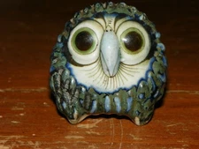 Vintage Tonala Mexican Pottery Owl Figurine Hand painted Signed KE Ken Edwards