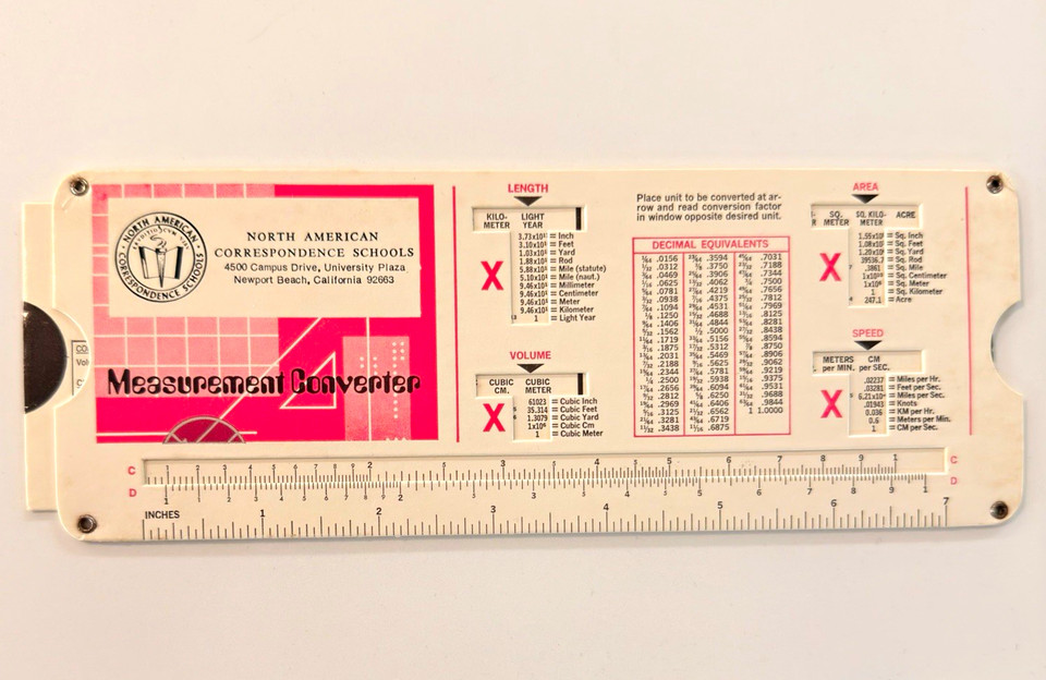 Sliding Ruler Math Vintage 1971 Perrygraf Measurement Converter Slide Chart Rule Math ...