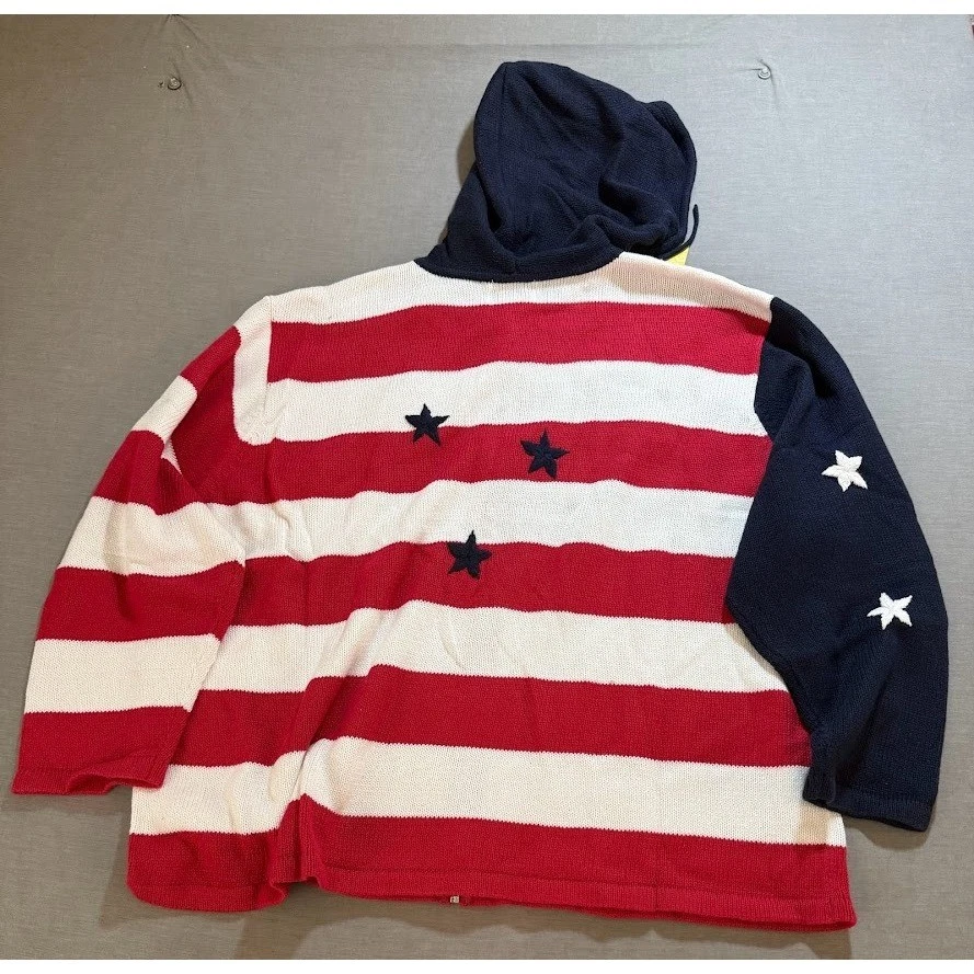 The Quacker Factory Flag Knit Zip Hoodie Sweater Women's 3X Red White Blue Stars - Image 4 of 4