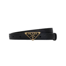 Prada Saffiano Triangle Logo Belt Black