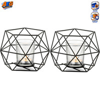 Teelichthalter Metall Schwarz 2Er Set Modern Geometrisch Tischdeko Wohnzimmer