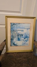 FRAMED SIGNED COLOR PRINT FLOWERED ANTIQUE ITALIAN BUILDING VIEW ARTIST: F. NERI